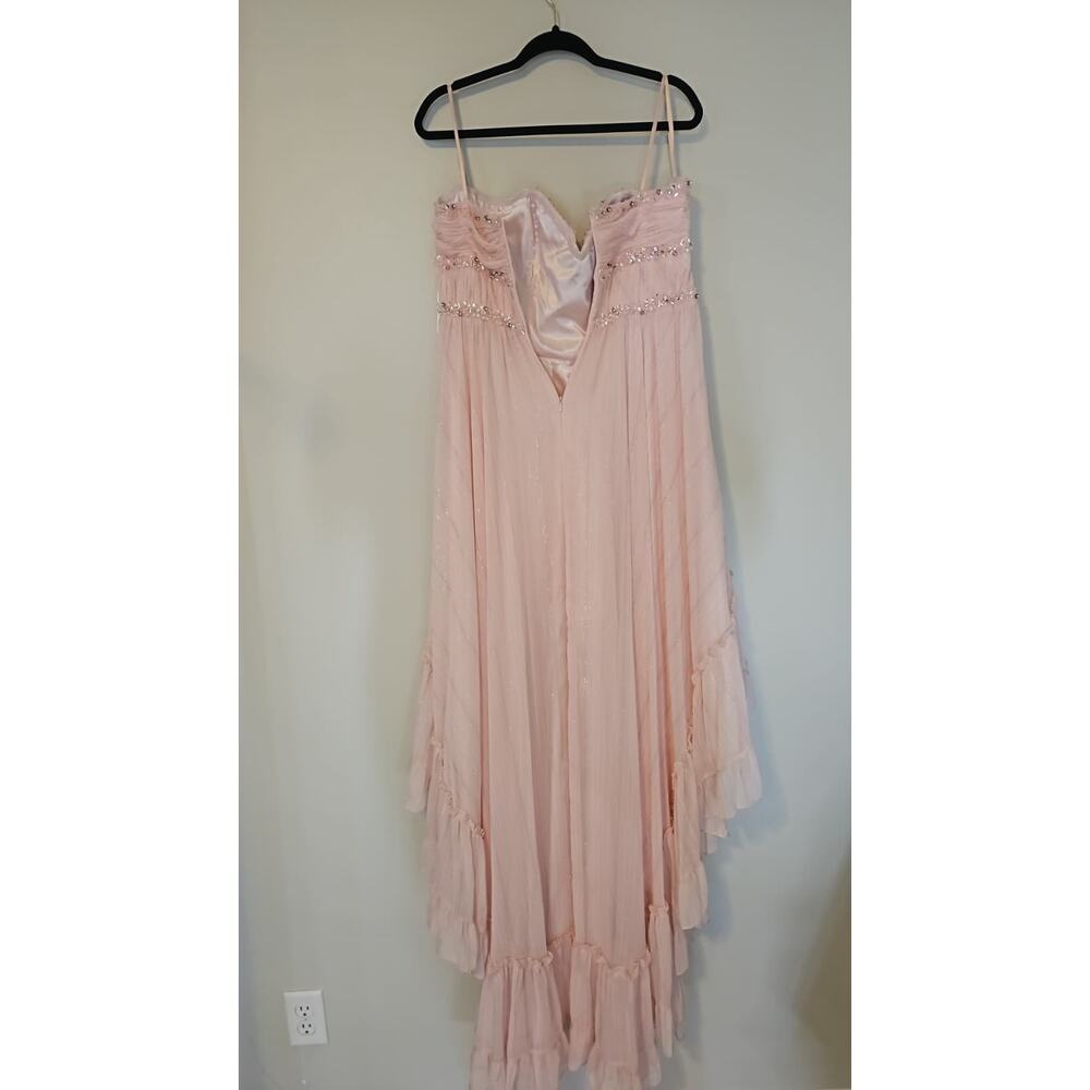 Mac Duggal Beaded High-Low Tiered Chiffon Gown Pink - Picture 4 of 6